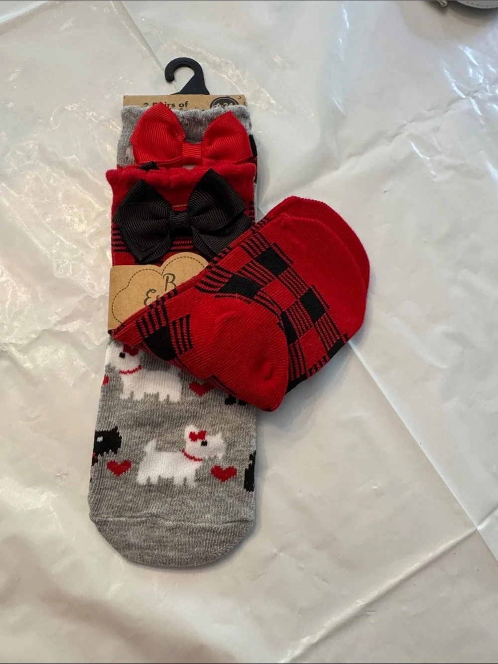 Baby Essentials Red & Black Plaid Knee-High Socks with Bow Accents (2 Pairs)